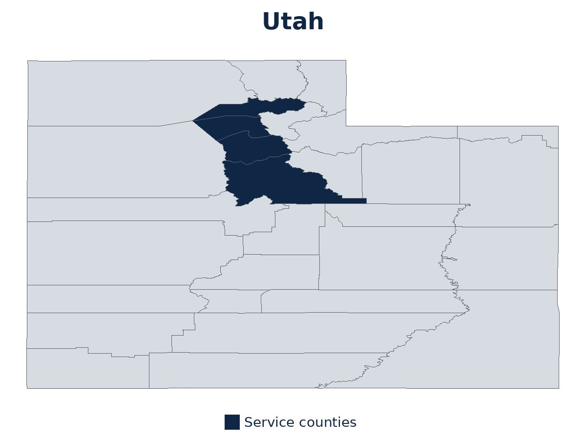 Utah service area: Weber, Davis, Salt Lake and Utah counties